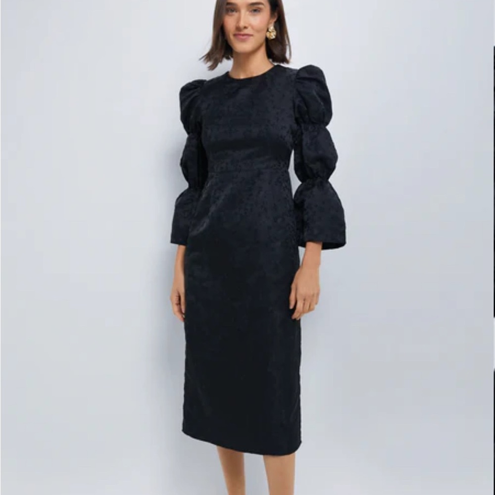 Black Tiered Puff Sleeve Sheath Dress - Picture 2 of 2